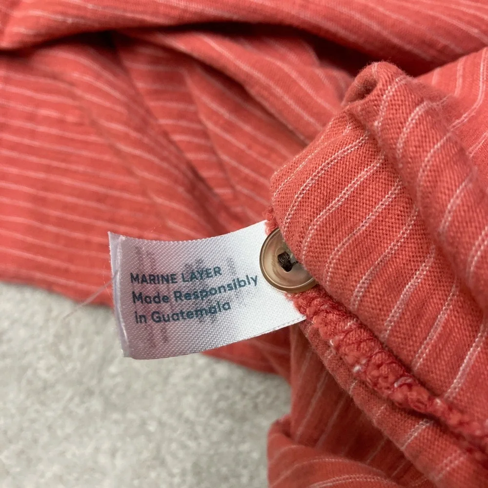 Marine Layer Shirt Henley Short Sleeve Striped Red Mens Medium
